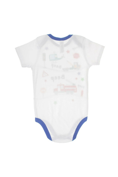 TinySteps White Cotton Short Sleeve Bodysuit with Cars Pattern for Babies