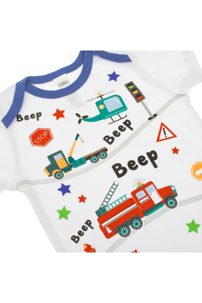 TinySteps White Cotton Short Sleeve Bodysuit with Cars Pattern for Babies
