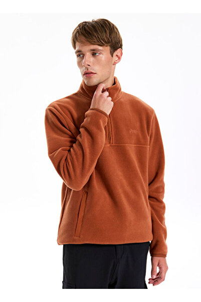 Jeep Kiremit Erkek Dik Relaxed Düz Polar Sweatshırt C4WM-SWT4201