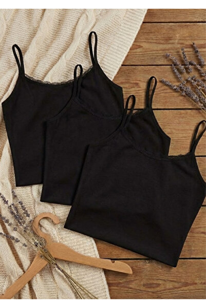 Loule Women's 3-Pack String Strap Viscose Tank Top - Collar with Lace Trim 93% Viscose Stretch Fabric