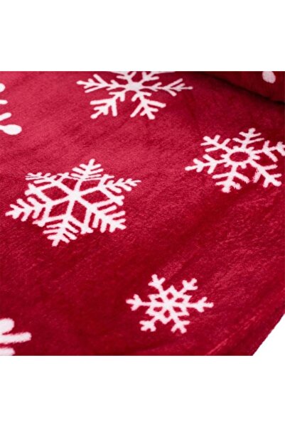 ELITECOMMERCEMARKET Decorative Christmas Double Velvet Blanket Burgundy White Snowflakes 220x200 cm