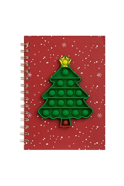 OEM Christmas Notebook A5 Red with White Snowflakes and Green Pop It Tree - 80 Pages
