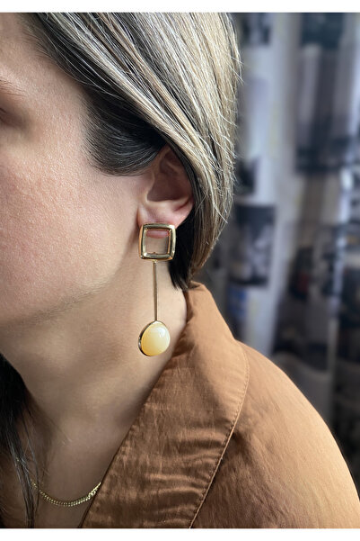 GOX Square Framed Round Stone Detailed Asymmetrical Earrings