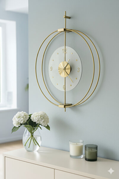 Lamra Dizayn Rosa Gold / Gold Premium çift çember Lüx Duvar Saati