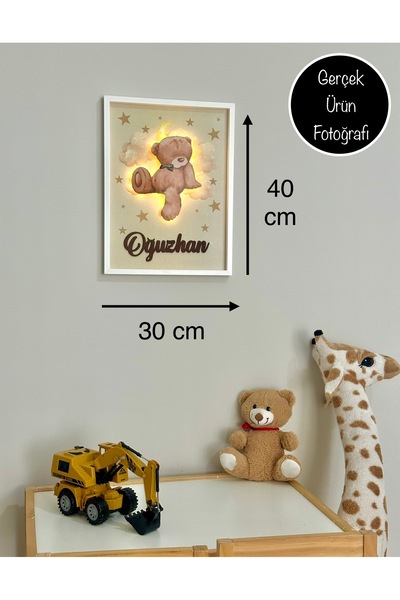 ouzhanya hediyelik Ayıcık Figürlü Ledli Çerçeve Bebek Çocuk Odası Kapı ve Duv...