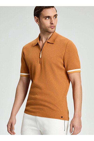 Hemington Saf Pamuk Kolları Şerit Detayı Turuncu Triko Polo