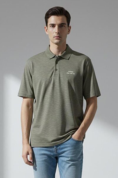 Sabri Özel Haki Slim Fit %100 Pamuklu Polo Yaka Tişört