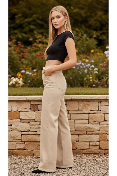 comfort jeans Ema 90's Devetüyü ελαστικό ύφασμα Σούπερ ψηλόμεσο χαλαρό ελαστικό τζιν παντελόνι palazzo