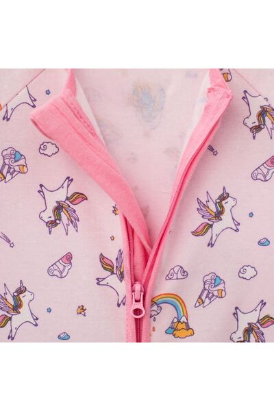 TinySteps Pink Cotton Jumpsuit with Rainbow Unicorn & Zipper for Babies