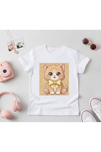 Tiny and Co تي شيرت مطبوع من القطن بنسبة 100% على شكل قطة لطيفة