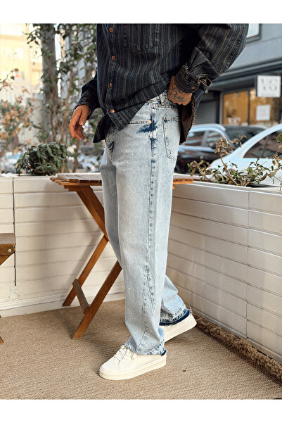 manch collection Regular Pants with Leg Detail and Splash Detail, Blue