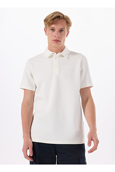 Discovery Expedition D5SM-TST3852 Beyaz Relaxed Baskılı Erkek Polo T-Shirt