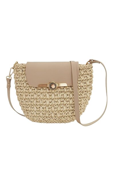 ESCBUTİK Women's Hand Knitted Straw Shoulder Bag