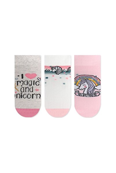 Unicorn Ve Kalp Desen Kız Çocuk Patik Çorabı