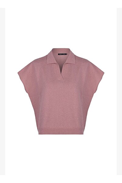 Silk and Cashmere Pastel Pembe Vanessa Saf Kaşmir Kısa Kollu Polo