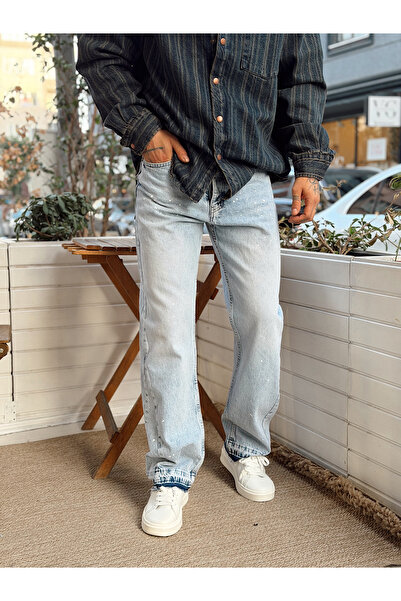 manch collection Regular Pants with Leg Detail and Splash Detail, Blue