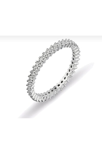 liore dünyası 925 Ayar Gümüş Tek Sıra Tam Tur Zirkon Taşlı İnce Kadın Yüzük