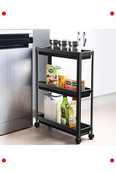 ulupazarlama 3 Katlı Tekerlekli Dar Alan Raf Ünitesi - Mutfak & Banyo