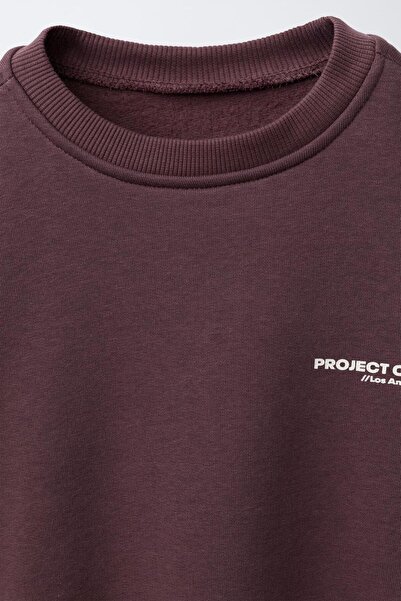 Magu Unisex Children's Cotton Claret Red Minimal Printed Tracksuit Set – Relaxed Fit