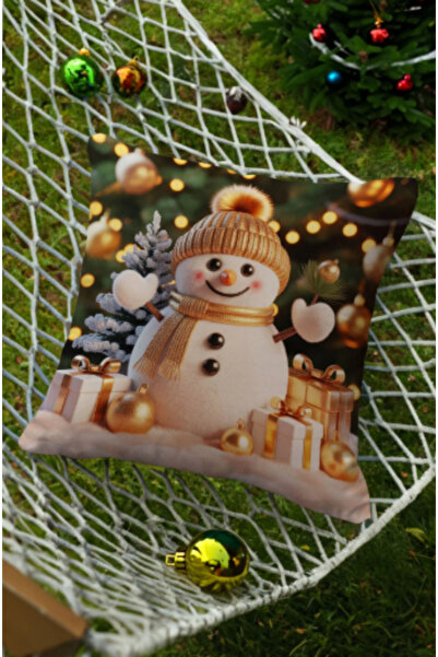 Artvibe Christmas Themed Snowman and Deer Patterned 4-Piece Digital Printed Gift Pillow Cushion Cover