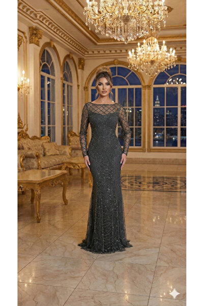 UZER Paris Şehir Işıkları Serisi: Usta İşi Gümüş,taş ve payet baskılı Abiye S...