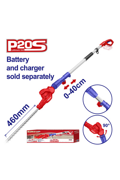 EMTOP Extendable Hedge Trimmer EPHT201601, 20V, 460 mm Blade