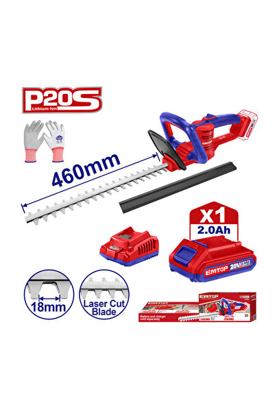 EMTOP Hedge Trimmer ELHT204611, 20V, Blade 460 mm