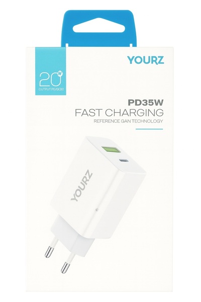 YOURZ Dual PD 35W Z27 charger, USB-A and USB-C, white
