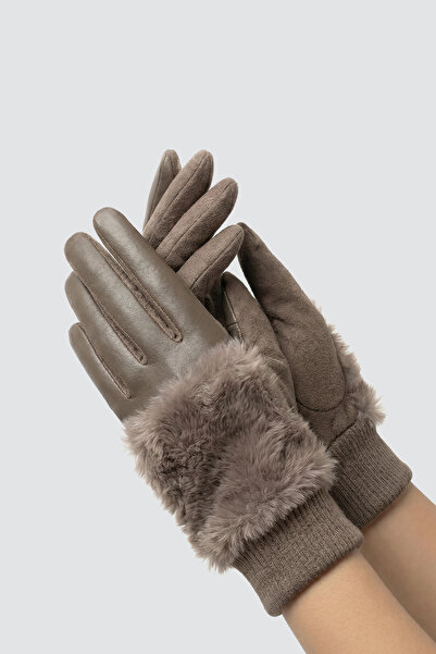 robanu Brown Touchscreen Furry Women's Gloves