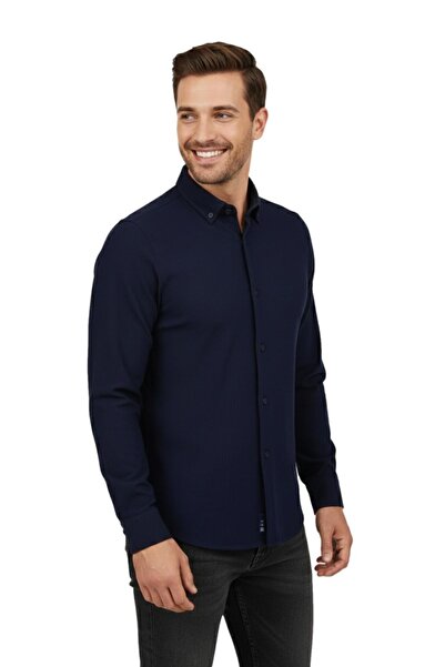 ADVANTE Cămașă sport pentru bărbați slim fit cu mânecă lungă Honeycomb material reiat BGL-ST04824