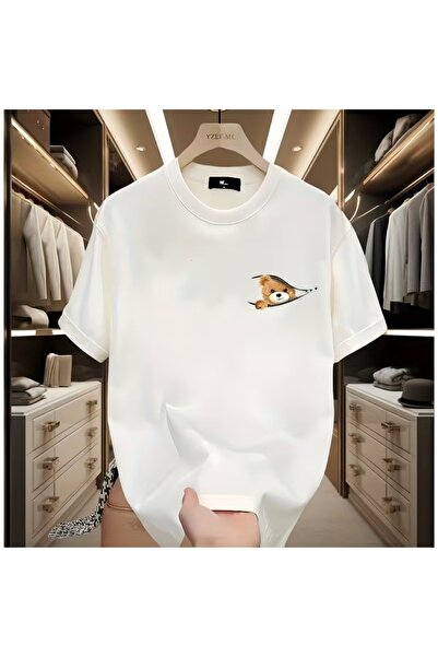 SB BİANCO 2️⃣ Teddy Bear Printed Oversized Black T-Shirt – Unisex Model with Zipper Detail