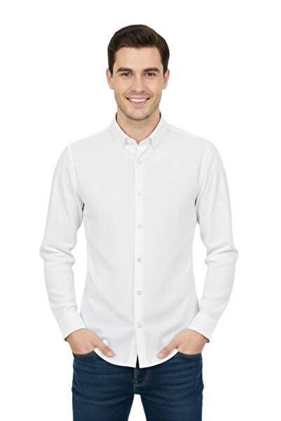 ADVANTE Cămașă sport pentru bărbați slim fit cu mânecă lungă cu textura de fagure BGL-ST04823