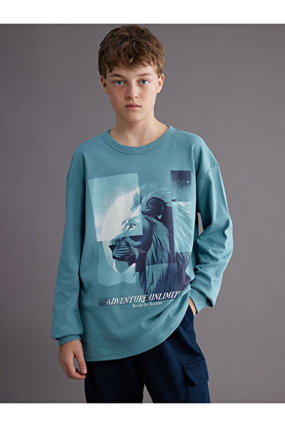 LC Waikiki Детски суитшърт с щампа и кръгло деколте LCW в зелен цвят