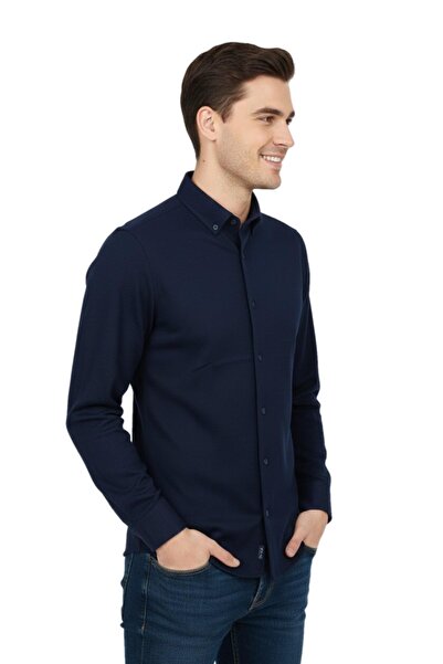 ADVANTE Cămașă sport pentru bărbați slim fit cu mânecă lungă cu textura de fagure BGL-ST04823