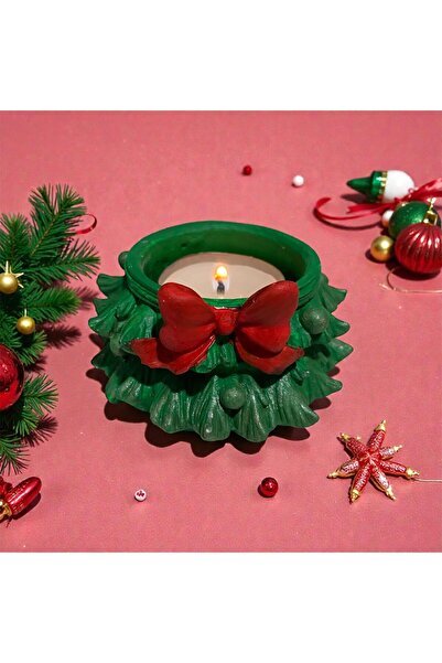 LappeL Kış Temalı Mumluk, Fiyonklu Çam Ağacı, Kış ve Çam Ağacı Mumluk, Tealig...