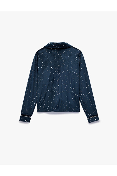 Koton Άνετο μακρυμάνικο πουκάμισο με γιακά με αστέρια βελούδινο μπλουζάκι πιτζάμα