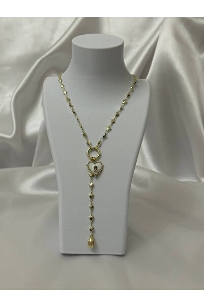 lysiaaccessory Beyaz Kalp Charm Detaylı Y Model Dekolte Kolyesi