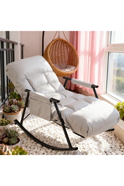 Topone1Topone1 Rocking Chair with Side Pocket, Adjustable Backrest, Upholstered Rocker Chair, Modern Armchair