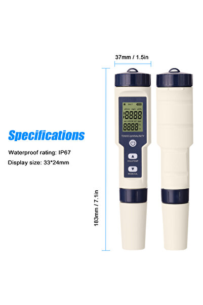 TFIXOL 5-in-1 Multi-parameter Water Quality Tester (pH/EC/TDS/Salinity/Temperature)