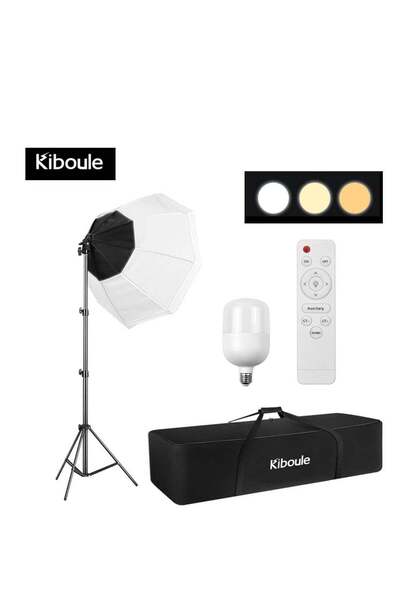 Kiboule طقم استوديو احترافي مثمن الشكل 70×70 سم، صندوق إضاءة ناعم، باهت ثلاثي الألوان LED بقوة 200 وات