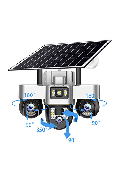 Dobest 9MP 4G SIM Kartlı Güneş Enerjili 3 Lensli PTZ 360° Görüş Akıllı Hareket Algılama Güvenlik Kamerası