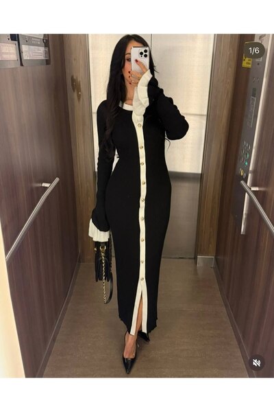 Abalı Yeni sezon kışlık triko üzün elbise, firfirli kol Yumuşak yün iplik jar Almajbour Sabah model.