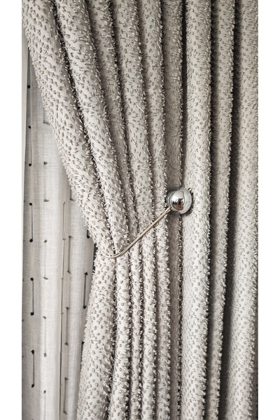 Yuka Gray Panel Background Curtain with Tassels Single Panel 1/3 Pleated Luxury Series Heavy Weight