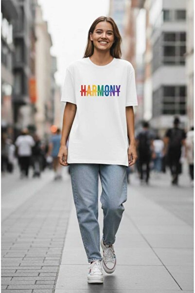 LiyAdaCo Unisex Harmony cu imprimeu Alb tricou