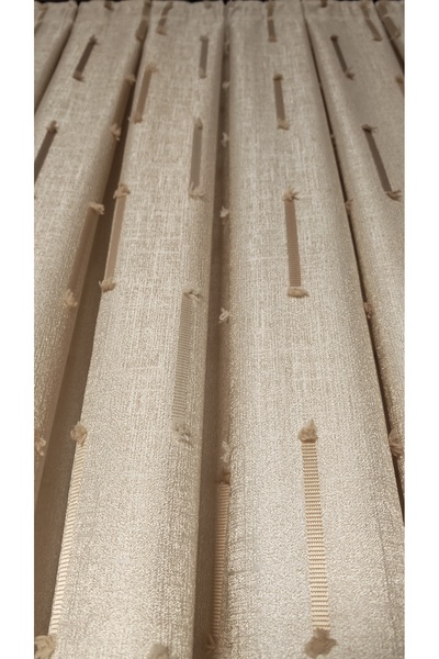 Yuka Cream Panel Background Curtain Vertical Stripe Detail Single Panel 1/3 Dense Pleated Luxury Series Heavy Weight Shiny