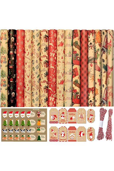 Pomefar مجموعة من 15 ورقة من ورق تغليف هدايا عيد الميلاد كرافت مقاس 50×70 سم ...