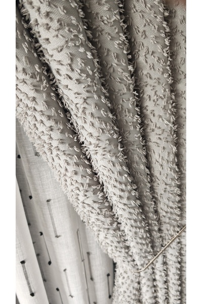 Yuka Gray Panel Background Curtain with Tassels Single Panel 1/3 Pleated Luxury Series Heavy Weight