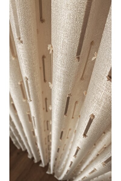 Yuka Cream Panel Background Curtain Vertical Stripe Detail Single Panel 1/3 Dense Pleated Luxury Series Heavy Weight Shiny
