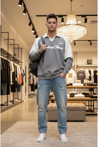 VAIA Men's polo collar pullover, wide-leg sweatshirt with a distinctive, modern, sporty youth design.