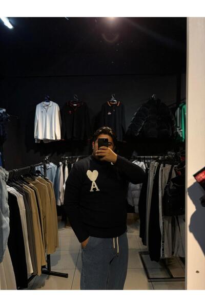 Q45collection Basic Crew Neck Navy Blue Logo Knitwear Men's Sweater